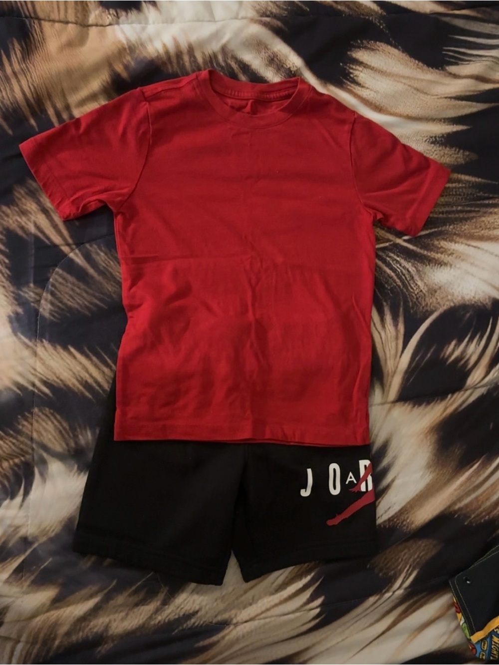 Jordan Red Tee and Black Shorts Kids Matching Set